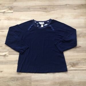 Oscar de la Renta Blue Long Sleeve Boxy Pajama Top